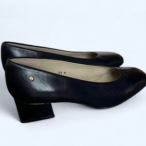 Navy Square Toe Leather Kitten Heels Sz6